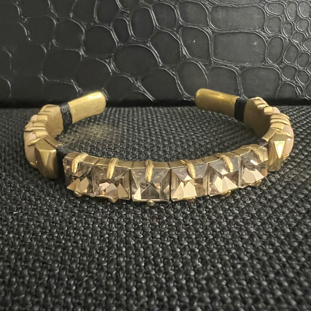 J.Crew Gold Tone Crystal and Pink Resin Cuff Bracelet 6 Inch Eclectic